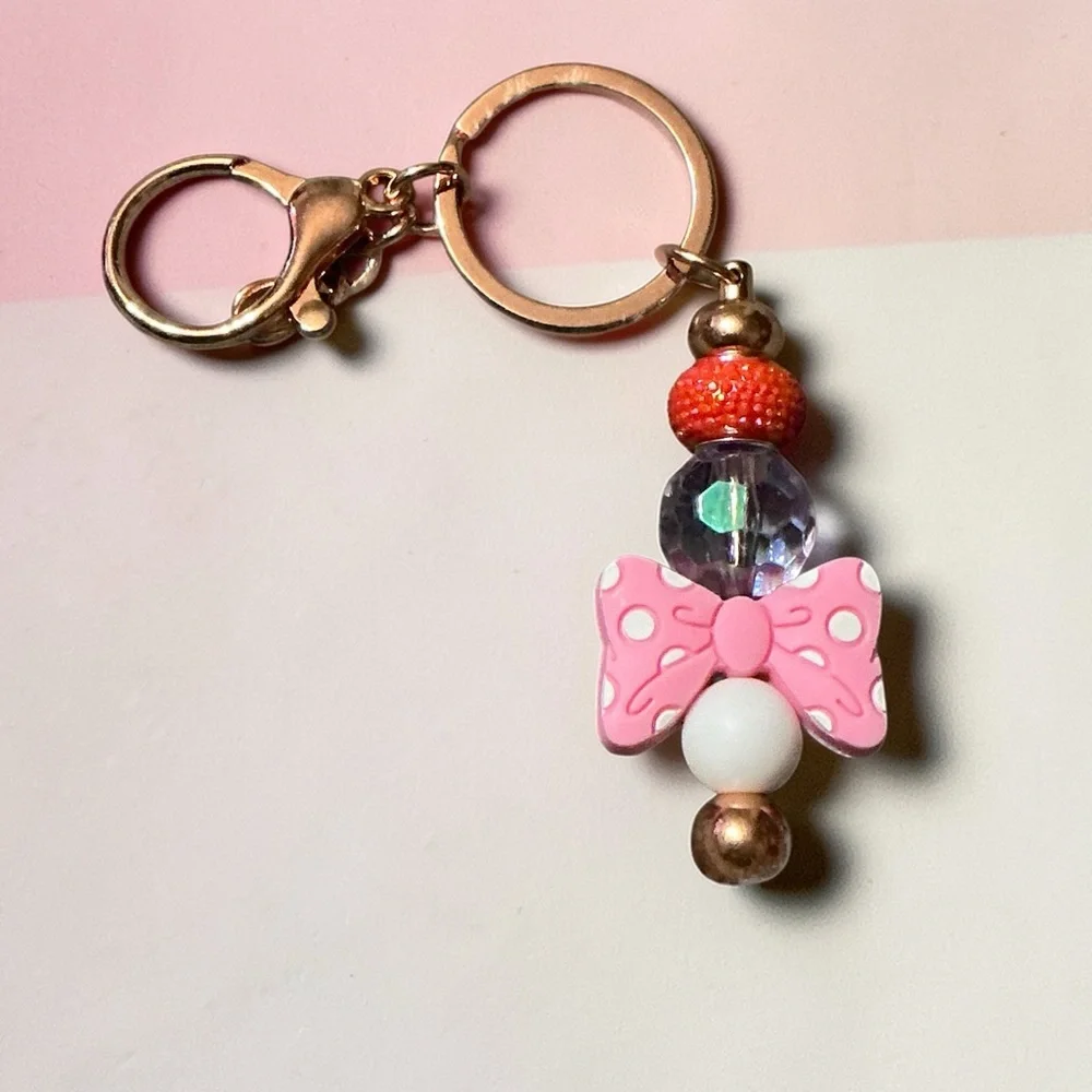 Pink Bow Bag Charm Rose Gold Tone Coquette Balletcore Feminine Luxe Purse